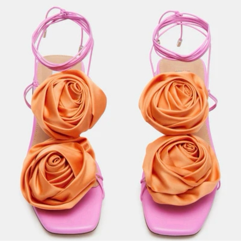 Steve Madden Women’s Lace-up Embellished Rosalind Pink Multi Rose Sandals